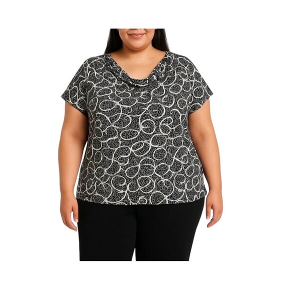 Merona Drape Neckline Black & White Geometric Print Top Plus Size 24W/26W - Picture 1 of 7
